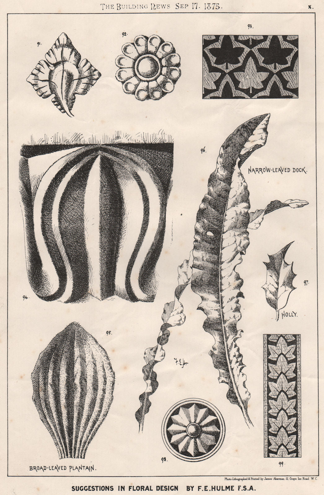 Suggestions in Floral; Design by F.E. Hulme F.S.A.. Decorative (9) 1875 print